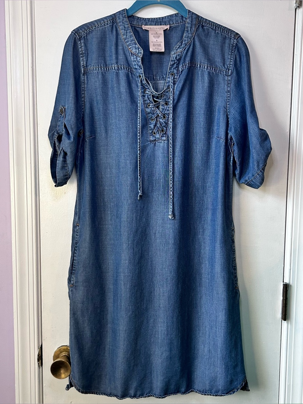 Philosophy Denim Roll Sleeve Shirt Dress Women’s Small
